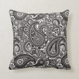 Almofada Travesseiro preto e branco de Paisley