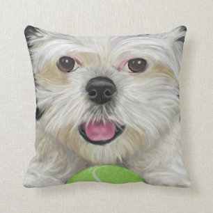Almofada Travesseiro preto e branco de Shih Tzu com bola de
