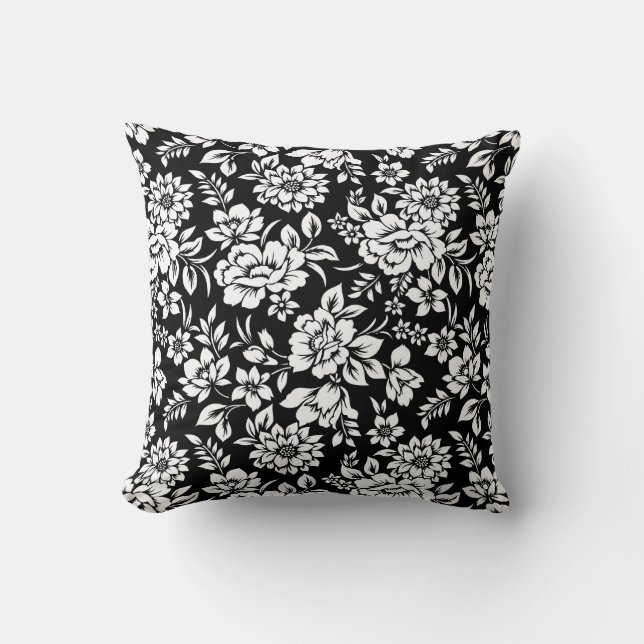 Almofada Travesseiro Preto e Branco Floral (Frente)