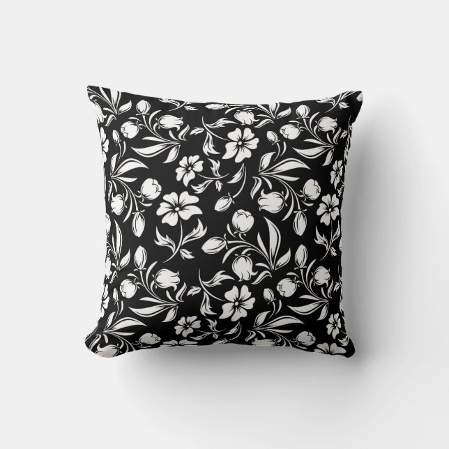 Almofada Travesseiro Preto e Branco Floral (Frente)