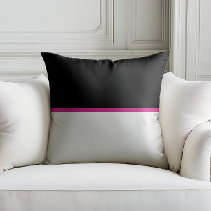 Almofada Travesseiro preto e branco simples com faixa rosa