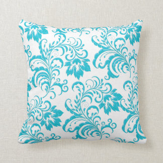 Almofada Travesseiro Quadrado Azul Teal Aqua Branco Damask