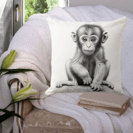 Almofada Travesseiro Quadrado de Bebê Macaco Preto e Branco