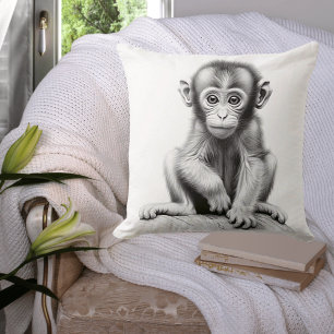 Almofada Travesseiro Quadrado de Bebê Macaco Preto e Branco