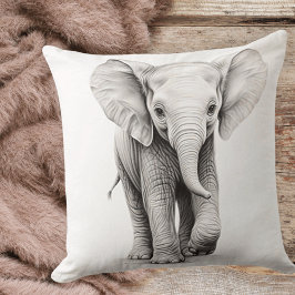 Almofada Travesseiro Quadrado Elefante Bebê Preto e Branco