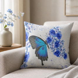 Almofada Travesseiro Quadrado Floral Borboleta Azul