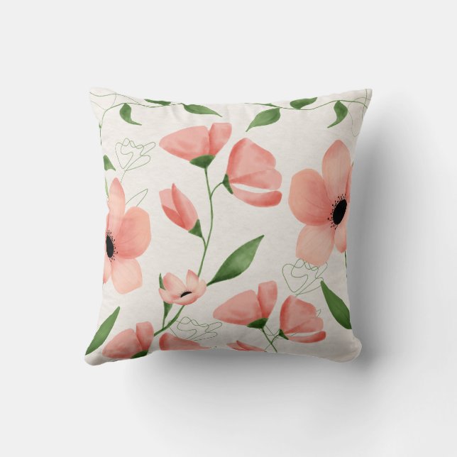 Almofada Travesseiro Quadrado Floral de Cor Branca Rosa (Verso)