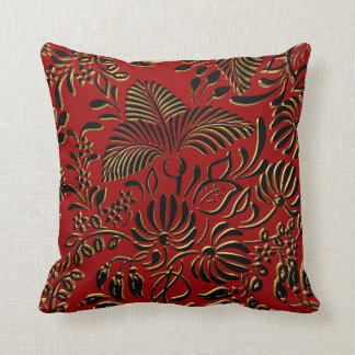 Almofada Travesseiro Quadrado Floral Vermelho Preto Dourado