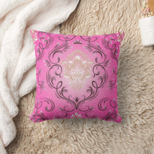 Almofada Travesseiro Quadrado Rosa Damask (Cobertor)