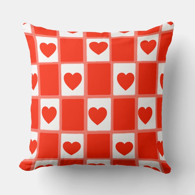 Almofada Travesseiro Retro Vermelho com Xadrez de Corações (Frente)