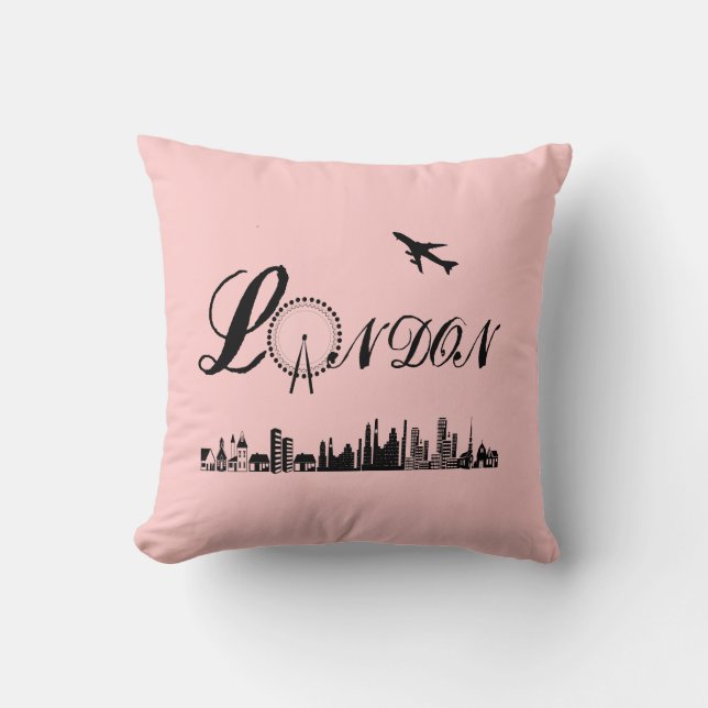 Almofada Travesseiro Rosa/Cushion de Tema Britânico de Lond (Frente)