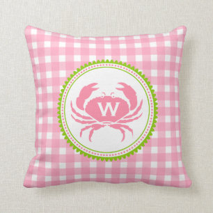 Almofada Travesseiro Rosa Gingham e Crab Monograma