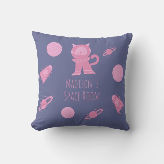 Almofada Travesseiro Rosa para Quarto de Meninas Gato Espac (Frente)