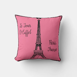 Almofada Travesseiro rosa Paris com Torre Eiffel