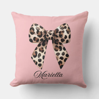 Almofada Travesseiro Rosa Personalizado com Laço de Leopard