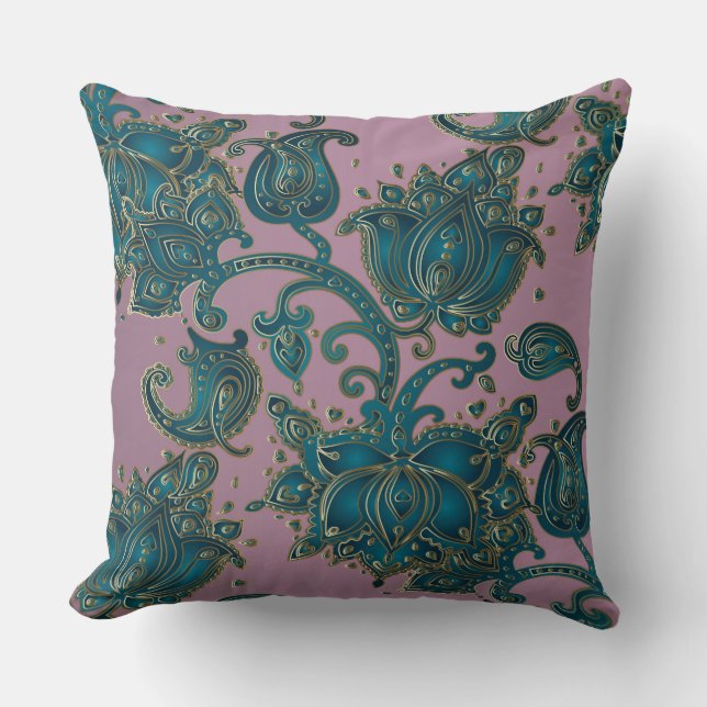 Almofada Travesseiro rosa/Teal Floral Design (Frente)