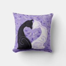 Travesseiro Roxo Casal Gato Coração Borboletas