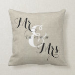 Almofada Travesseiro Rustic de Casamento Personalizado do S<br><div class="desc">design rústico personalizado, mas contemporâneo, com texto preto e branco. O casamento mantém travesseiro decorativo com o Sr. e a Sra. e a data do seu casamento numa design de tipografia usando uma fonte de escrita popular. Um fundo de efeito fotográfico de linha bege IMPRESSO. Linen Parece Travesseiro decorativo De...</div>