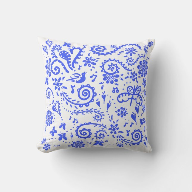 Almofada Travesseiro Springtime em azul e branco (Frente)
