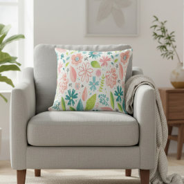 Almofada Travesseiro Teal e Pink Floral Square