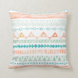 Almofada Travesseiro Tribal Peach Teal Mint Watercolor