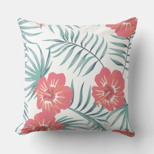 Almofada Travesseiro Tropical Floral/Chevron Laranja Peach (Frente)