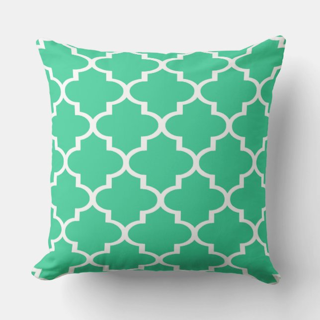 Almofada Travesseiro Turquesa Branco com Treliça Quatrefoil (Frente)