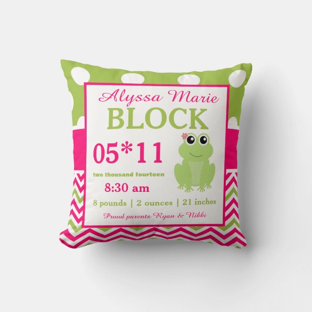 Almofada Travesseiro verde cor-de-rosa do anúncio do bebê (Frente)