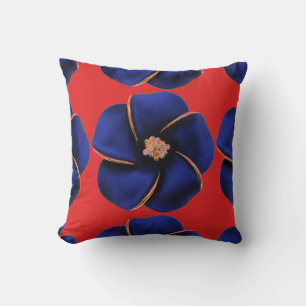 Almofada Travesseiro vermelho com flores de seda azul