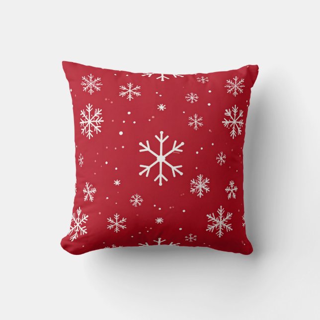 Almofada Travesseiro vermelho com padrão de floco de neve b (Frente)