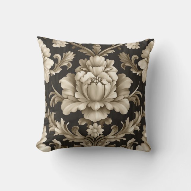 Almofada Travesseiro Vintage Beige Floral Damask (Frente)