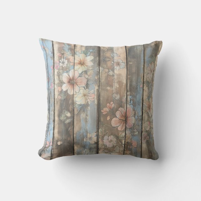 Almofada Travesseiro Vintage Floral Wood Panel (Frente)