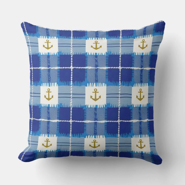 Almofada Travesseiro Xadrez azul (Frente)