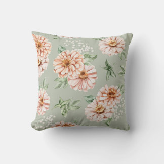 Almofada Travesseiro Zinnia em Aquarela Verde Salvia e Pêss