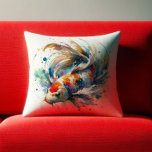 Almofada Travesseiros de Arte de Peixe de Watercolor Koi<br><div class="desc">Elevem a vossa decoração doméstica com a elegância serena dos nossos travesseiros decorativos de arte de peixes koi, de cor aquática, com trabalho de arte de peixes koi graciosos, vibrantes e meticulosamente trabalhados, em tons de laranja, vermelho, azul, verde e branco. Simbolizando boa sorte e beleza, este travesseiro captura a...</div>