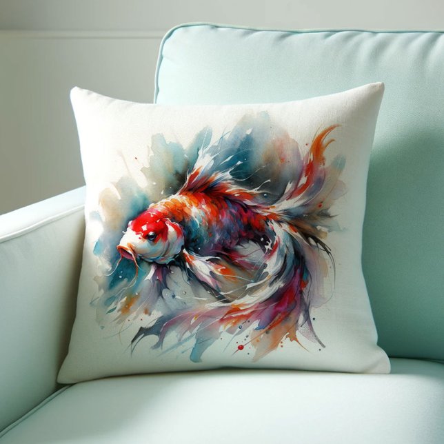 Almofada Travesseiros de Peixe Koi com Aquarela Japonesa (Koi fish pillows pond red oriental watercolor Japanese Feng shui)