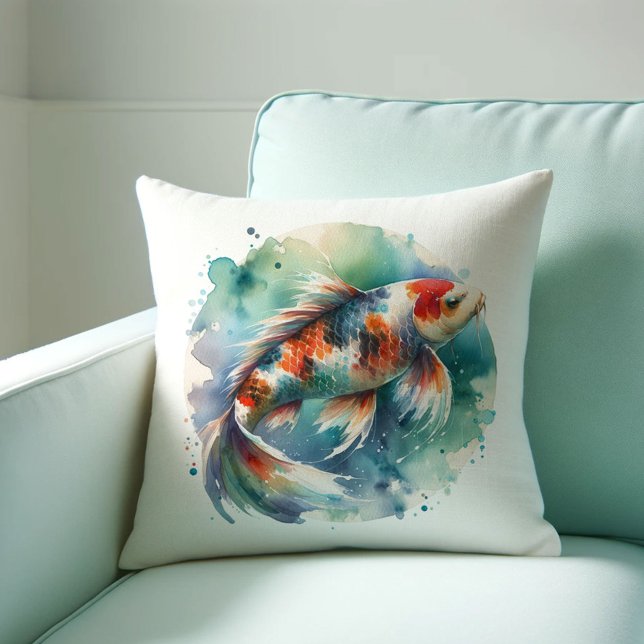 Almofada Travesseiros de Peixes Koi (Watercolor koi fish throw pillow.)