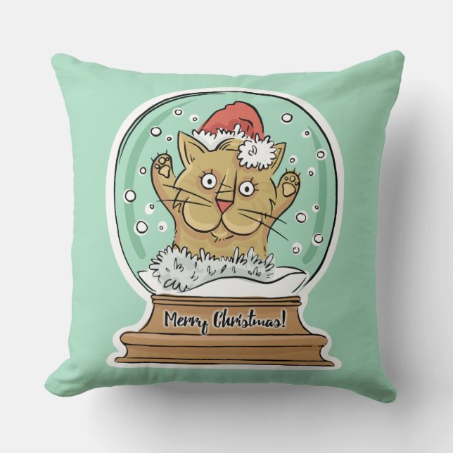 Almofada Travesseiros decorativos de Gato de Natal Engraçad (Frente)