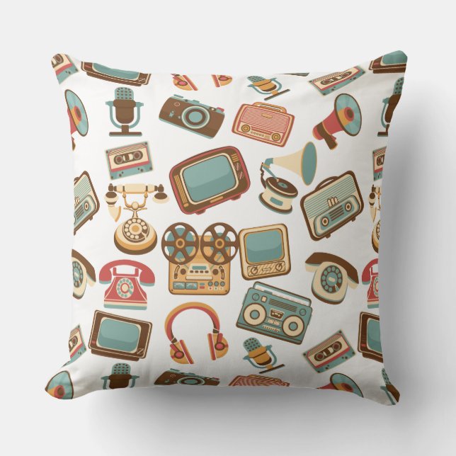 Almofada Travesseiros decorativos de padrão de mídia retrô (Frente)