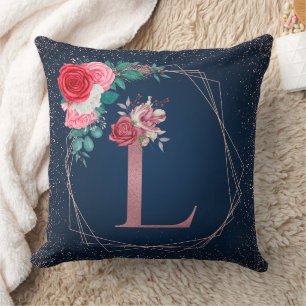 Almofada Travesseiros decorativos Florais rosa Dourados e A