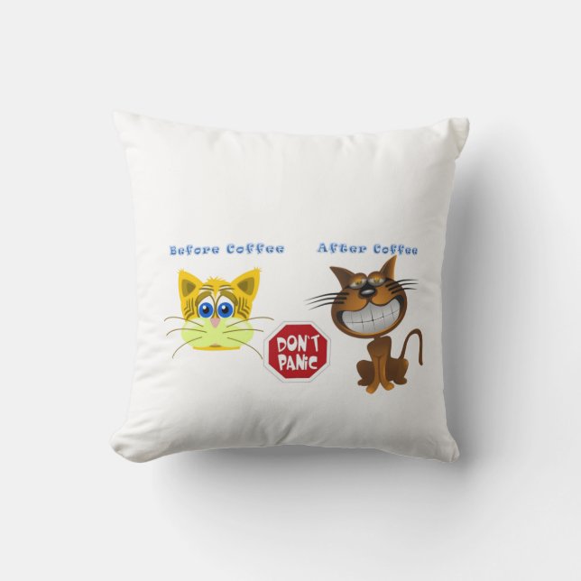 Almofada Travesseiros decorativos Gatos Antes Do Café Branc (Frente)