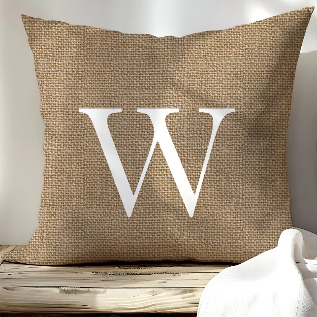 Almofada Travesseiros decorativos Monogramas Rustic Burlap  (Criador carregado)