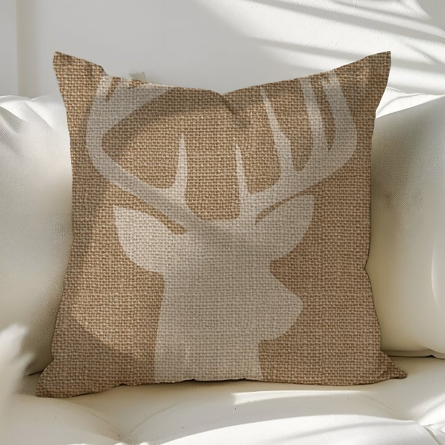 Almofada Travesseiros decorativos Rustic Deer Buck Burlap (Criador carregado)