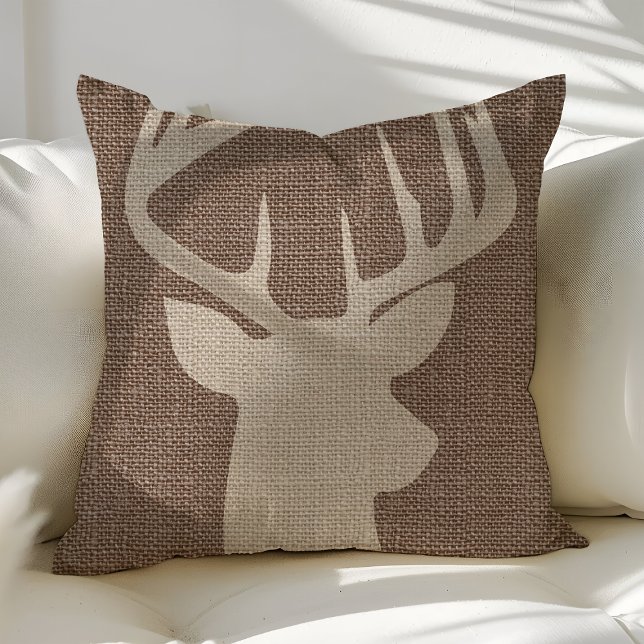 Almofada Travesseiros decorativos Rustic Deer Buck Burlap (Criador carregado)