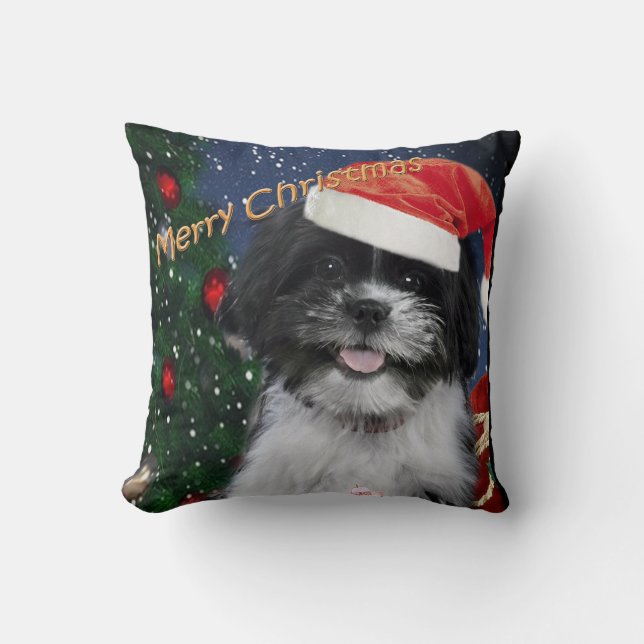 Almofada Travesseiros do Feliz Natal de Shih Tzu (Frente)