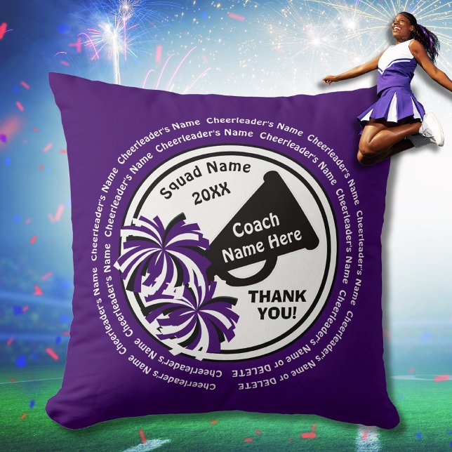 Almofada Treinador roxo, branco, preto, Cheerleader ou anim (Cheerleading Coach Gifts. Personalized Cheer Coach Gifts. )