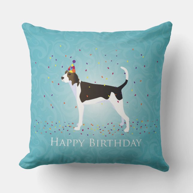 Almofada Treing Walker Coonhound Happy Birthday Design (Frente)