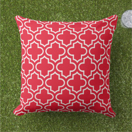 Almofada Trellis de Quatrefoil Branco Vermelho Ousado