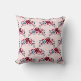 Almofada Trellis de Rosas Rosa Borgonha e Azul Empoeirado