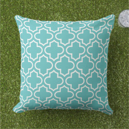 Almofada Trellis Quatrefoil Branco Aqua Clássico